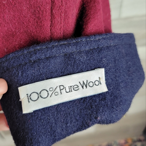 Vintage International Scene Burgundy Felt Wool Full Zip Coat Women's Size XL - Picture 5 of 16